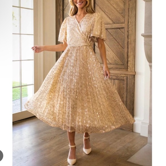 Ivy City Co Dresses & Skirts - New Ivy City Co Gold Sequin Goldie Midi Dress XL